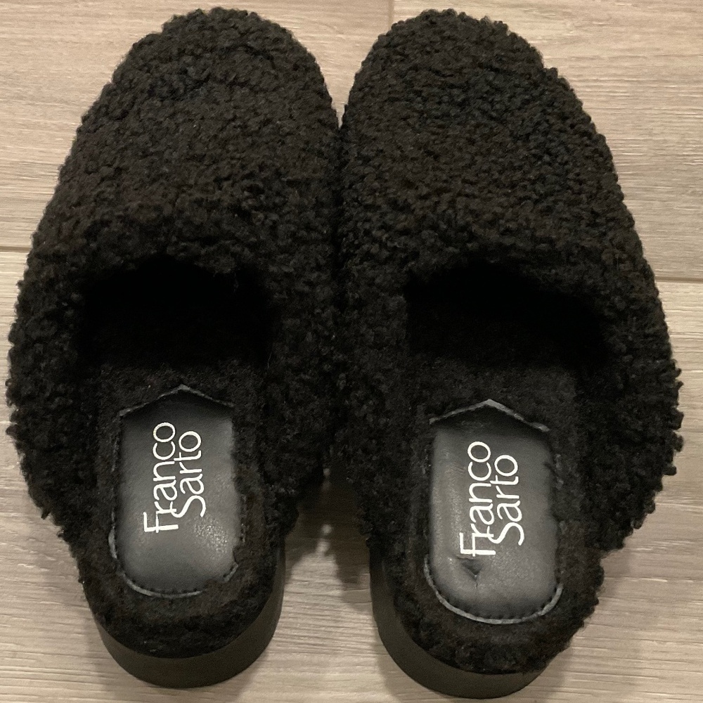 FRANCO SARTO Waleria Black Fleece Platform Mule Clog Size 7.5 LIKE NEW - Picture 3 of 8